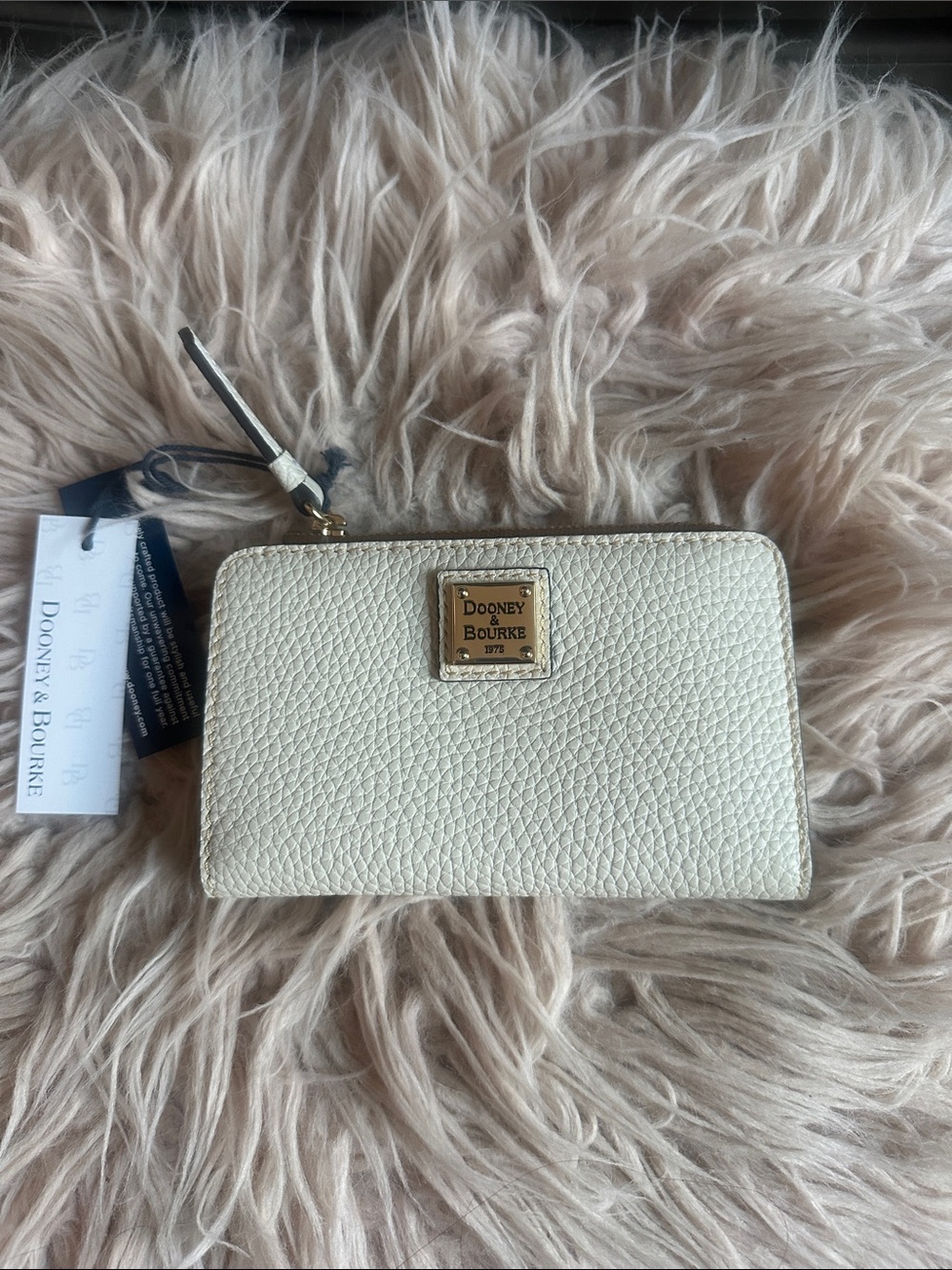 Dooney & Bourke Ivory Pebbled Zip Wallet with Gold Plate